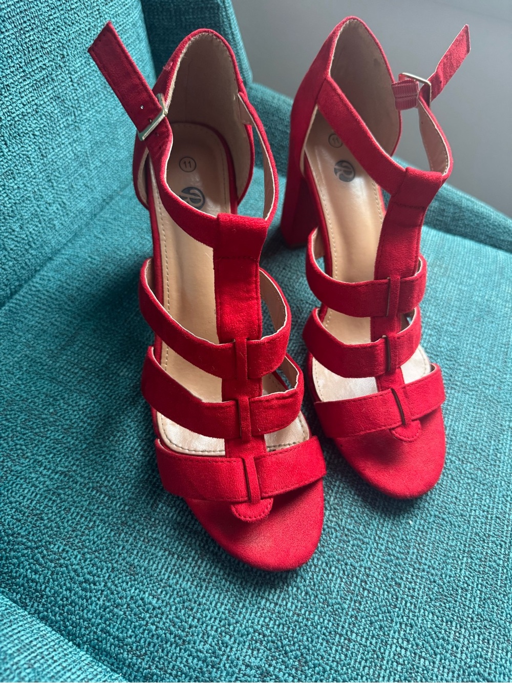 Red Strappy High Heel Sandals - Women's Fashion Heels